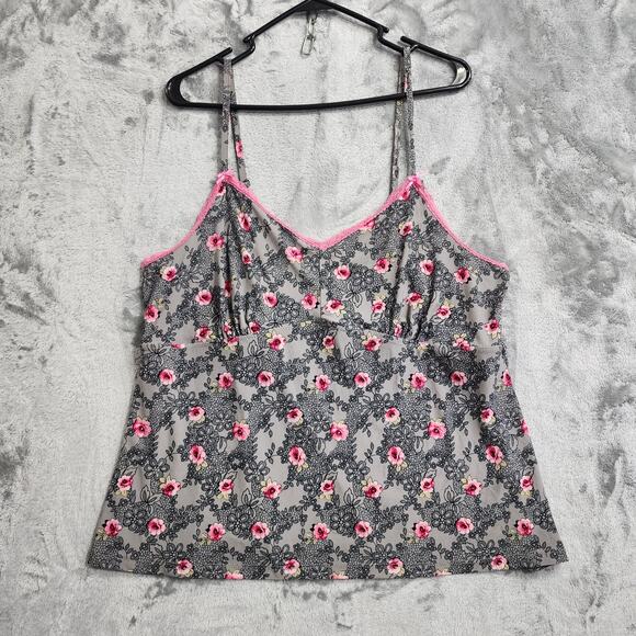 Rene Rofe Robe Womens XL Gray Pink Floral Lace Kimono Cami Top Lounge Casual 2pc - Picture 9 of 16